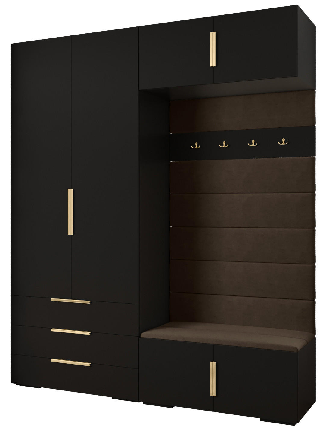 Abiks Möbel Garderoben-Set Schwarz, Braun, Gold 200x236.7x47 cm