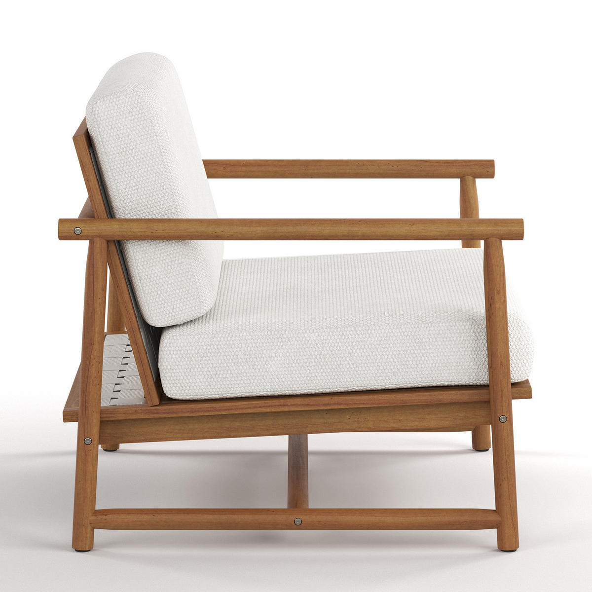 LOUNGEGRUPPE - 4-teilig - Akazie massiv / Webstoff - Akazie Braun / Creme - Creme/Akaziefarben, Holz/Kunststoff - home24