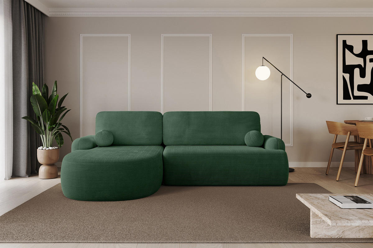 ECKSOFA mit Schlaffunktion und Bettkasten LIRA-L - 264x172x89 Grün - Grün, Holzwerkstoff/Textil (264/172cm) - ALTDECOR