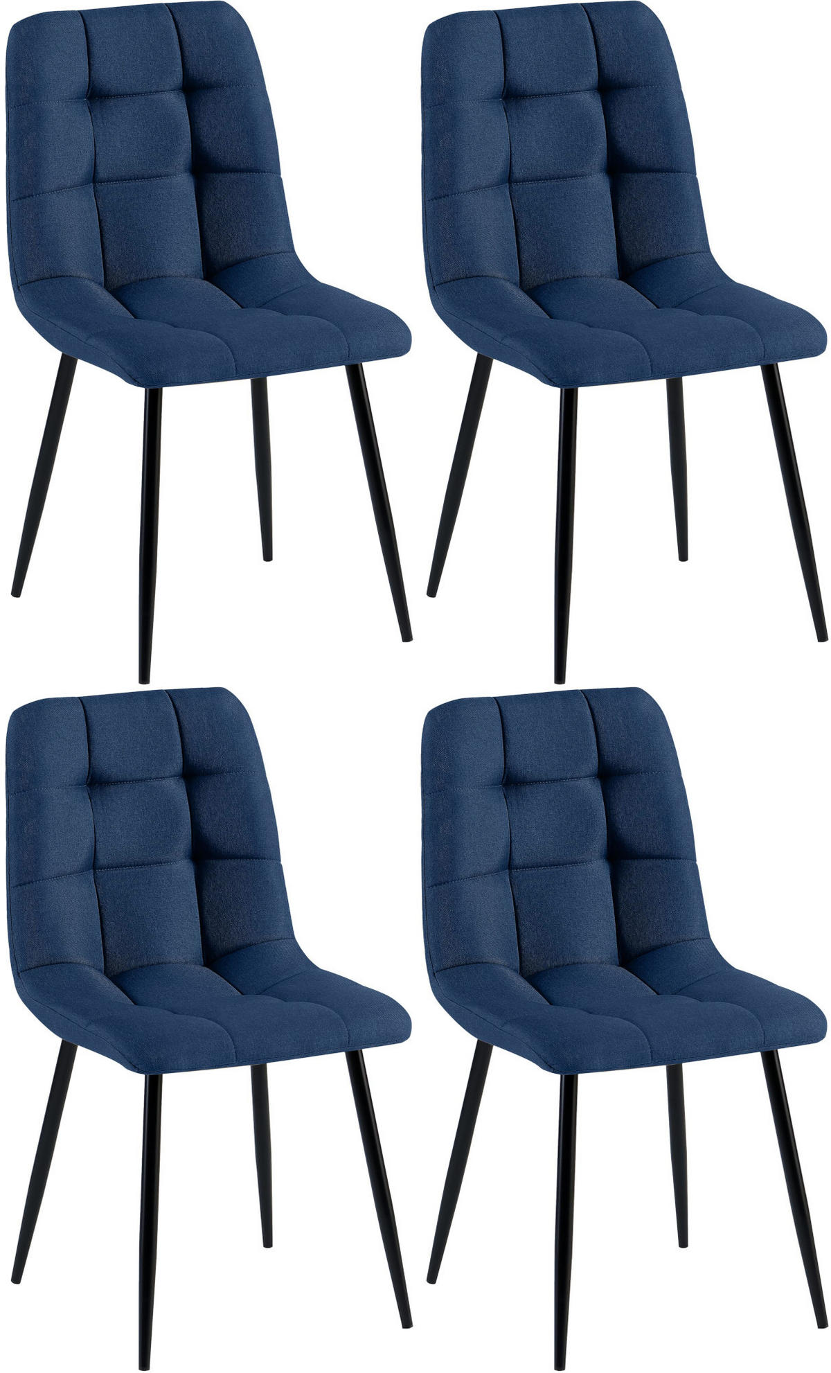 STUHL 4er Set Stoff Blau - Blau/Schwarz, Textil/Metall (45/84/55cm) - CLP