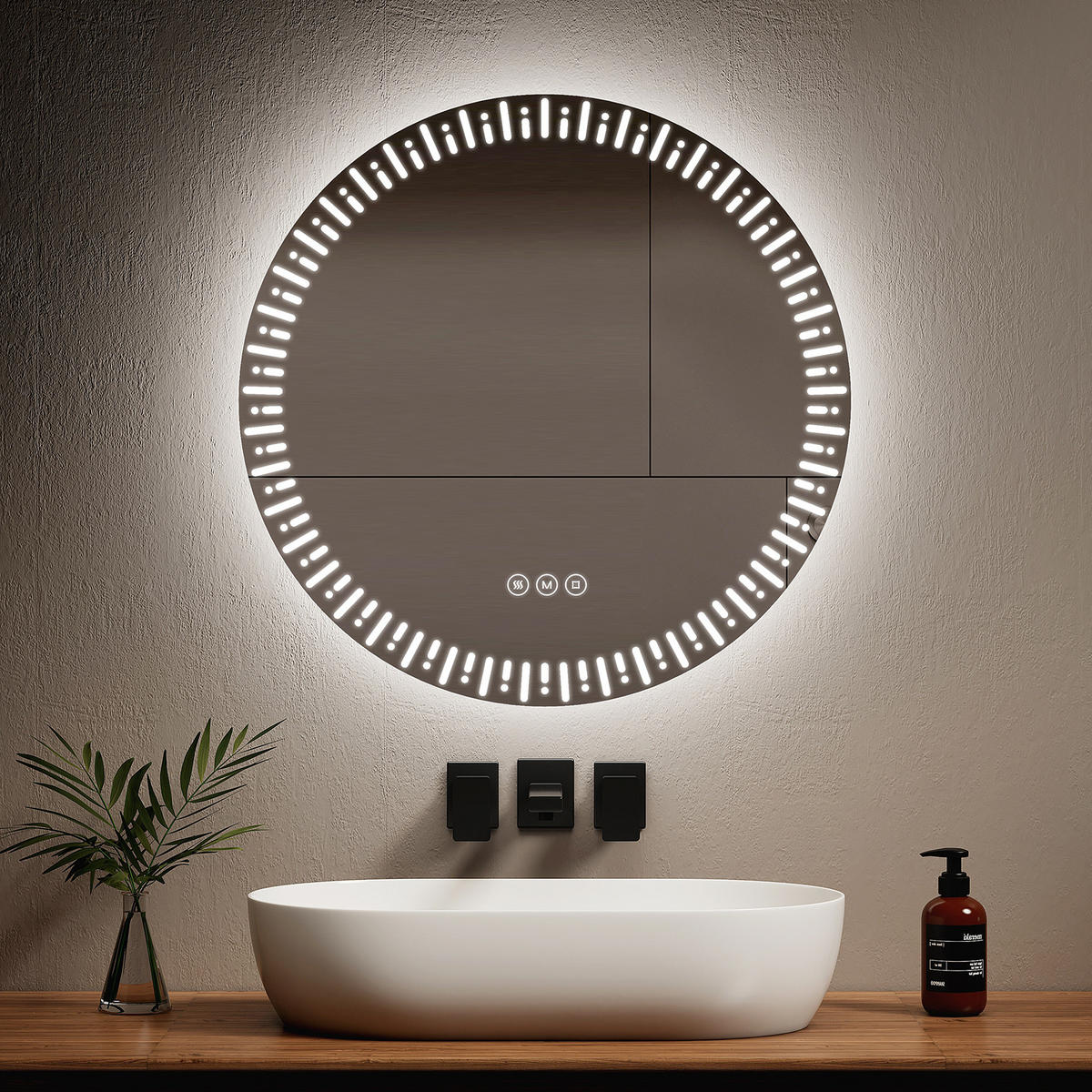BADSPIEGEL Runder mit Beleuchtung mit Muster ф70 cm - Weiß, Glas (70/2.9/70cm) - EMKE