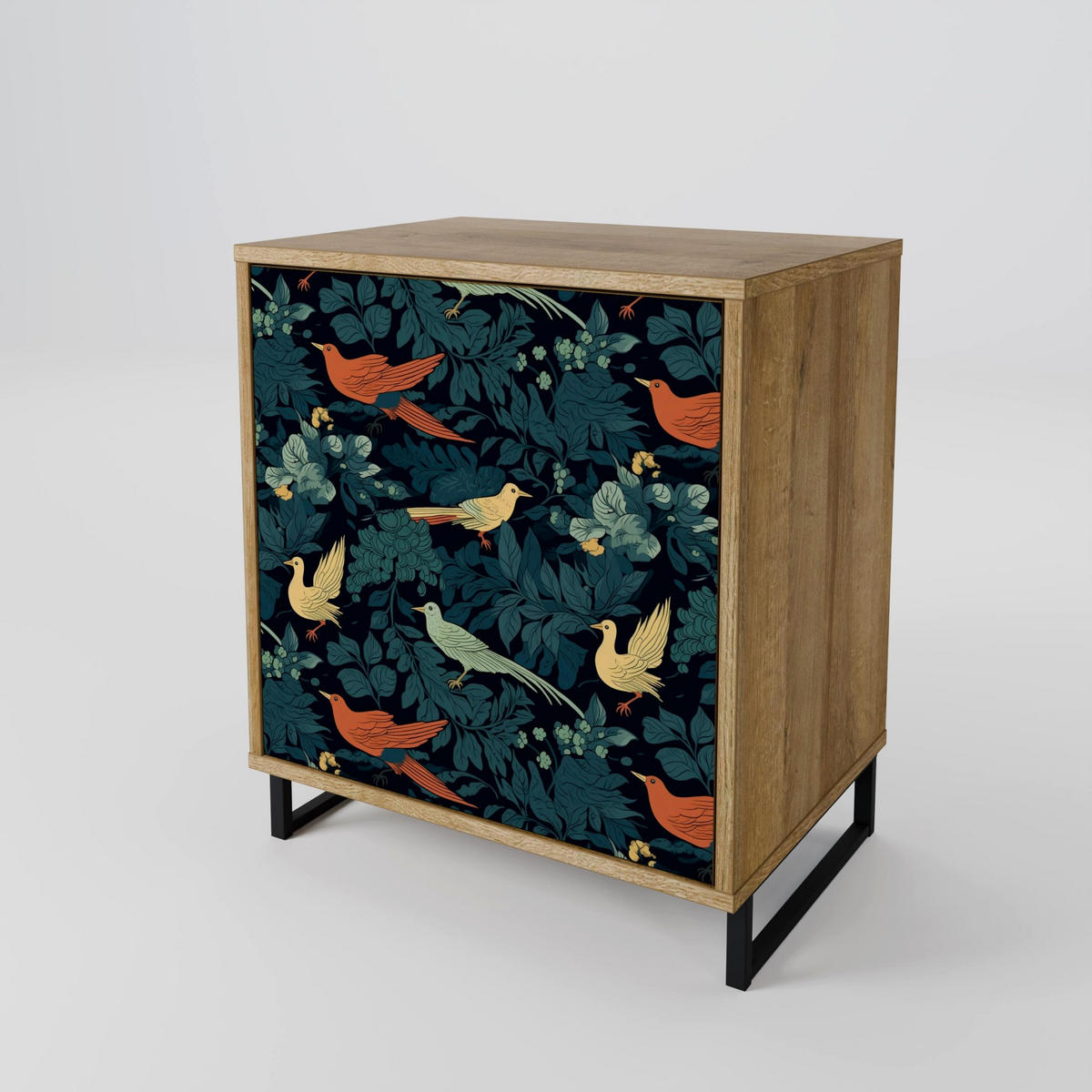 SIDEBOARD FOWL ORNAMENT, Eichefarben, 57,5x42x77,5 cm, Schräge Buchenholzfüße - Eichefarben/Buchefarben, Holzwerkstoff/Buchenholz (57.5/77.5/42cm) - SpaceRebels