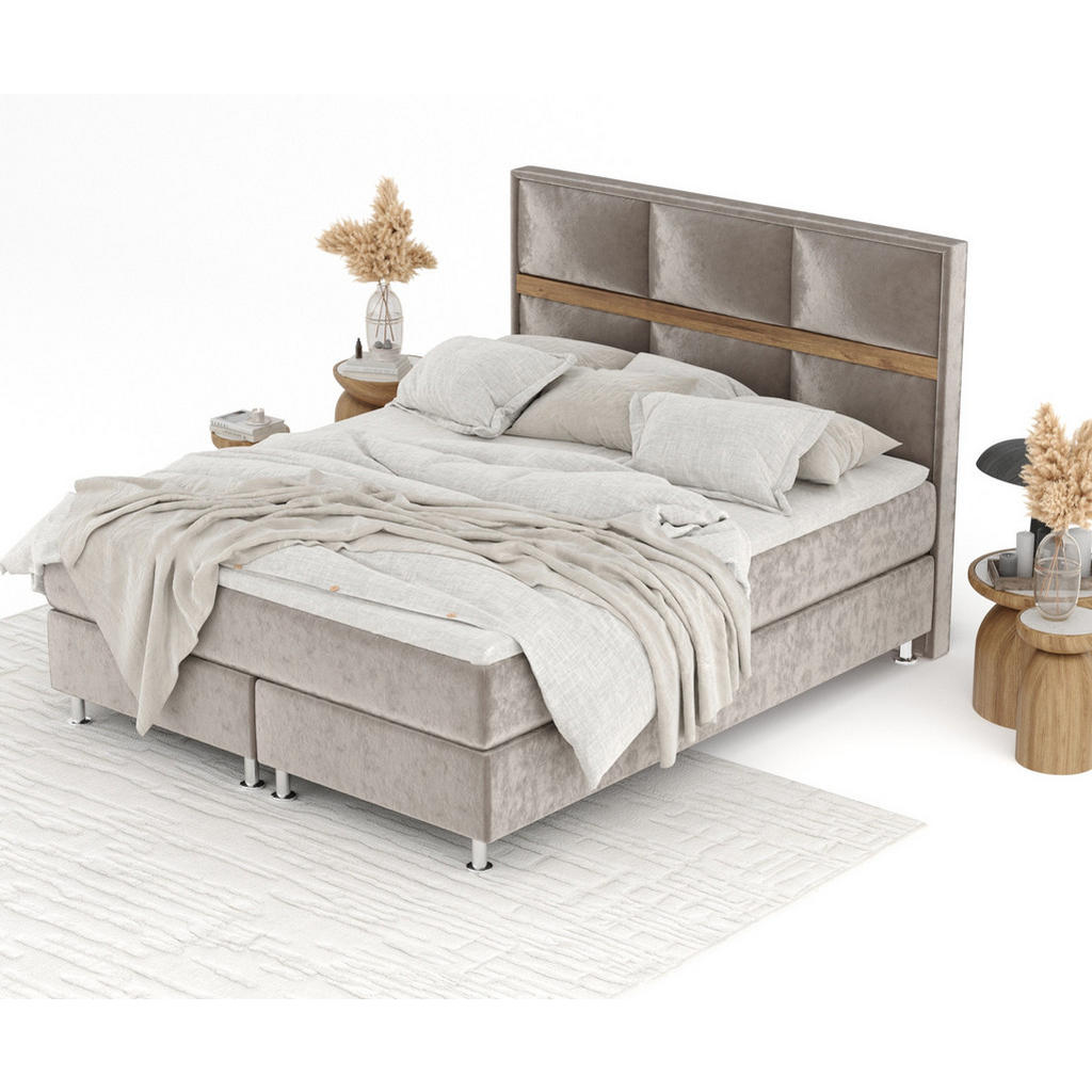 Thumbnail - Maison de Reve Boxspringbett, Taupe, Textil, Buche, Kiefer, H3, Höhe ca. 21 cm, 140x200 cm, Oeko-Tex® Standard 100, FSC ...