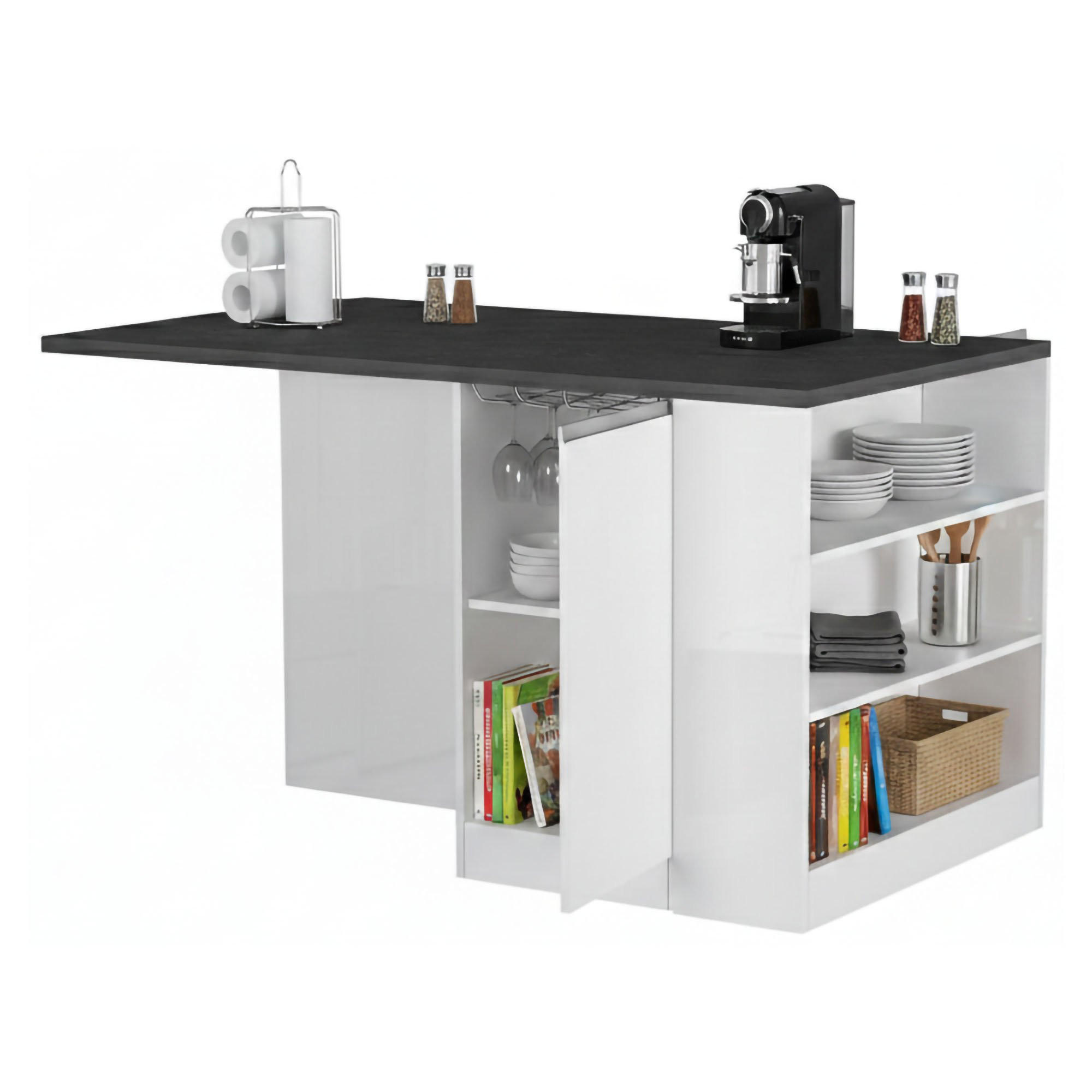 KÜCHENINSEL Glänzendes Weiß, Schiefer 90/160/90 cm - Schieferfarben/Weiß, Holzwerkstoff (160/90/90cm) - DMORA