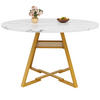 ESSTISCH rund 120/120/75 cm Weiß in Marmoroptik mit Metallgestell und Ablage - Weiß, Holzwerkstoff (120/120/75cm) - OKWISH