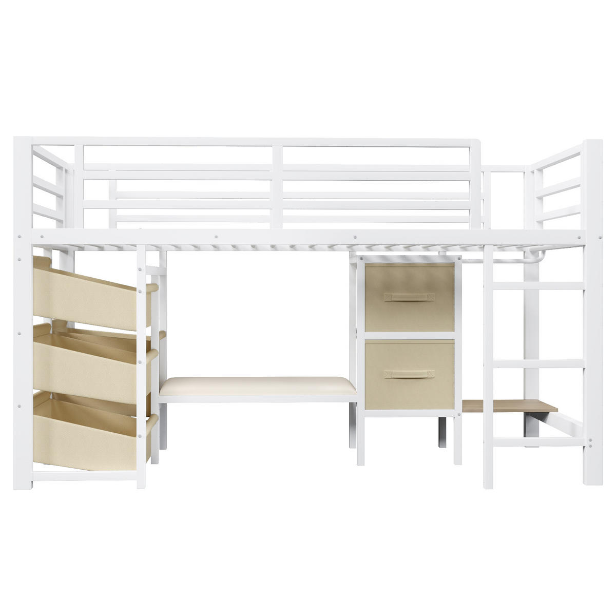 HOCHBETT aus Metall 90x200 cm in Weiß mit LED & Stoffschublade - Weiß, Metall (90/200cm) - Modfu