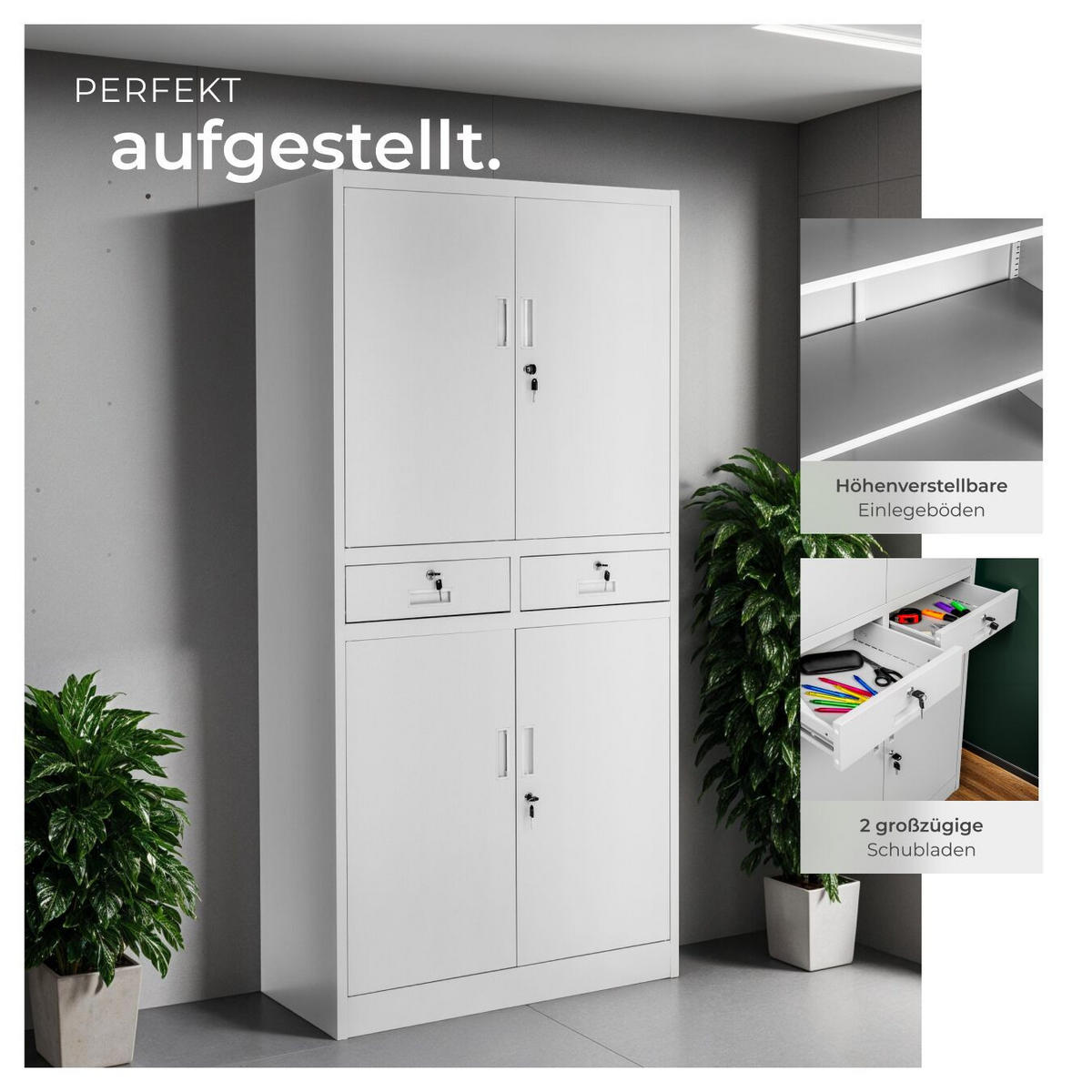 AKTENSCHRANK ,180 x 80 x 40 cm,hellgrau - Hellgrau, Metall (40/180/80cm) - tectake