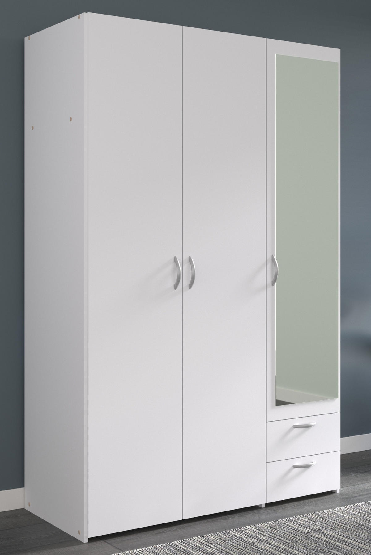 KLEIDERSCHRANK mit Spiegel weiß 120 cm 3-türig Drehtürenschrank - Silberfarben/Weiß, Glas/Holzwerkstoff (120/185/51cm) - Furn.Design