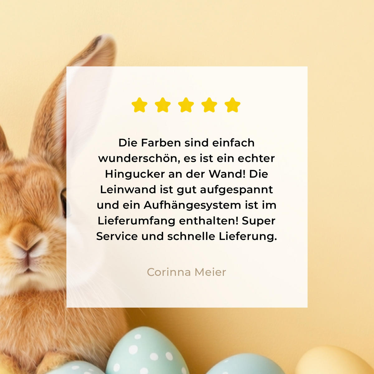 LEINWANDBILD Eier - Kaninchen - Pastellfarbtöne Deko Groß 90x140 cm - Hellgelb, Textil (90/140cm) - MuchoWow