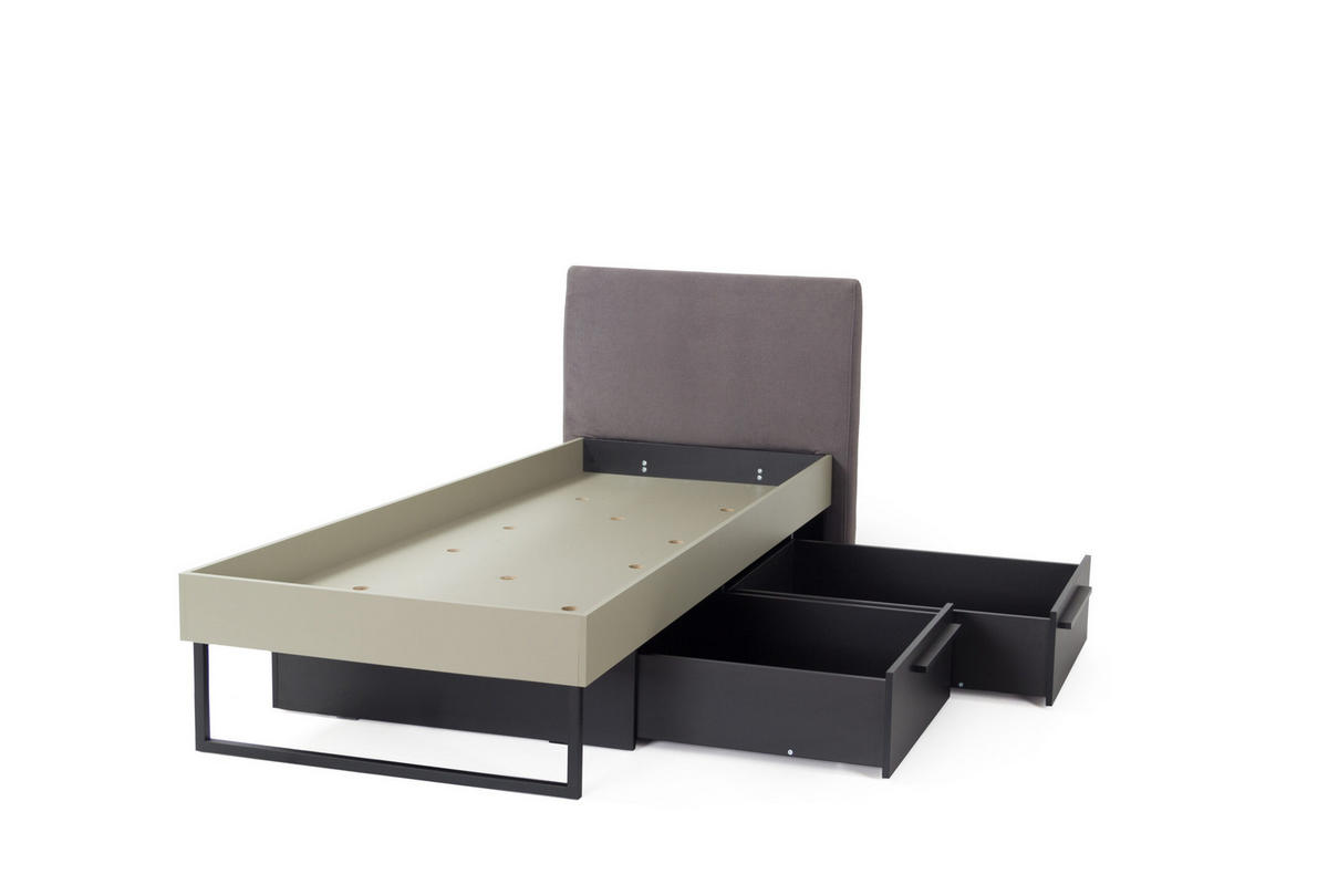 JUGENDBETT Sinus in Beige, Eiche & Marineblau Liegefläche 90 x 200 cm - Braun, Holzwerkstoff