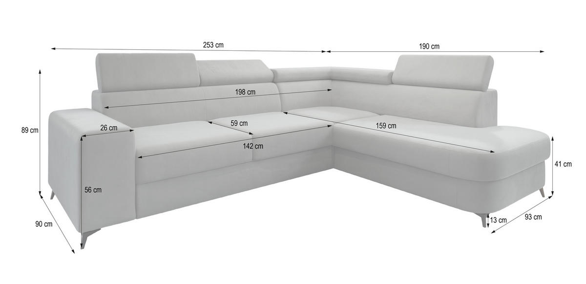 ECKSOFA ALVORO R-S Gelb Velours-Stoff mit Schlaffunktion - Gelb, Holz (253/190cm) - MASSENO
