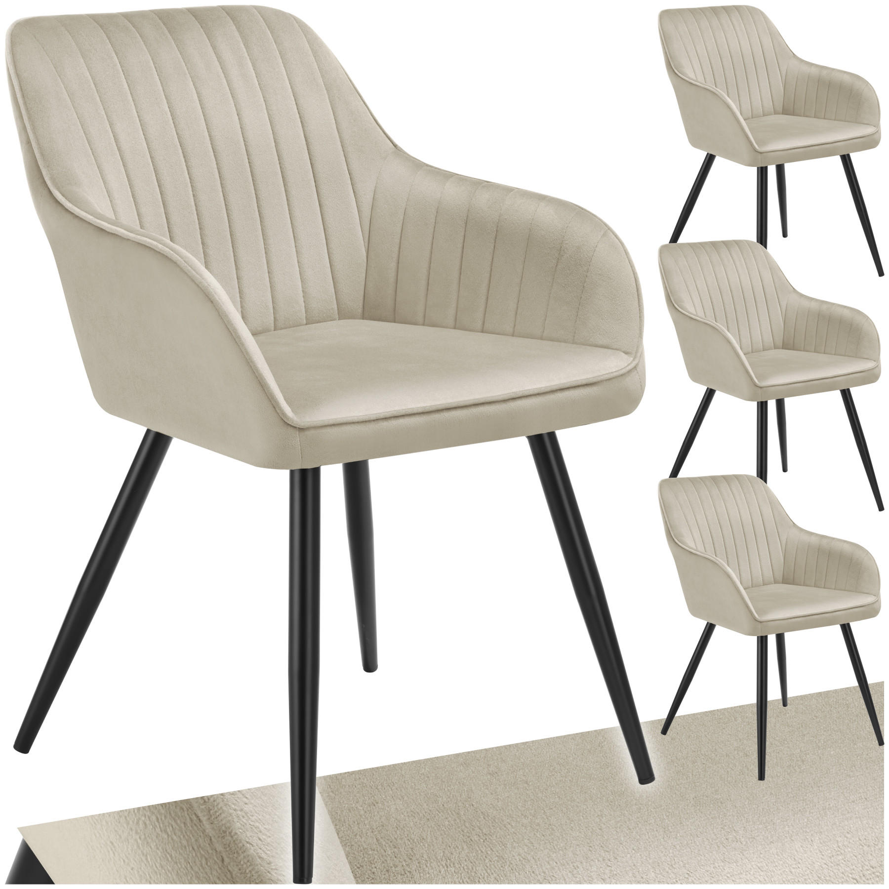 ESSZIMMERSTUHL 4er Set Marilyn 58 x 62 x 82 cm creme/schwarz - Creme/Schwarz, Metall (58/82/62cm) - tectake