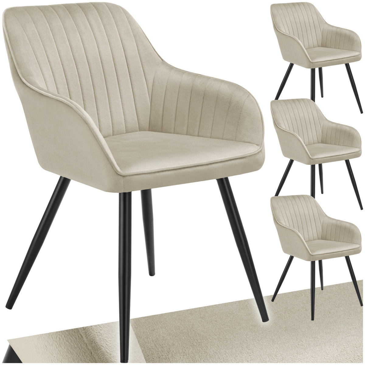 ESSZIMMERSTUHL 4er Set Marilyn 58 x 62 x 82 cm creme/schwarz - Creme/Schwarz, Metall (58/82/62cm) - tectake