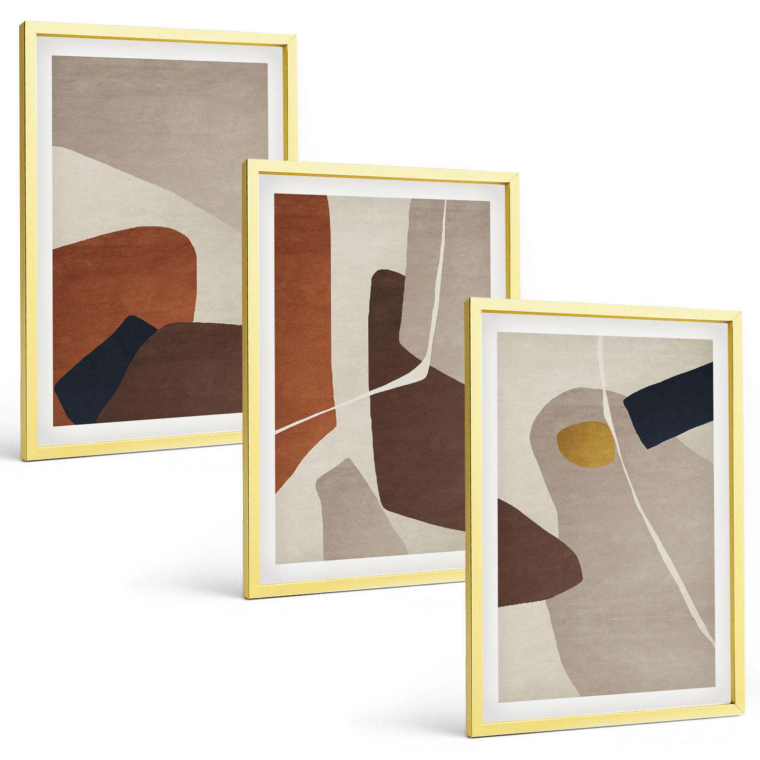 BILDER SET 3er Set - 40x60 cm Goldrahmen - Abstrakte Boho-Malerei - Goldfarben, Kunststoff (40/60cm) - TULUP
