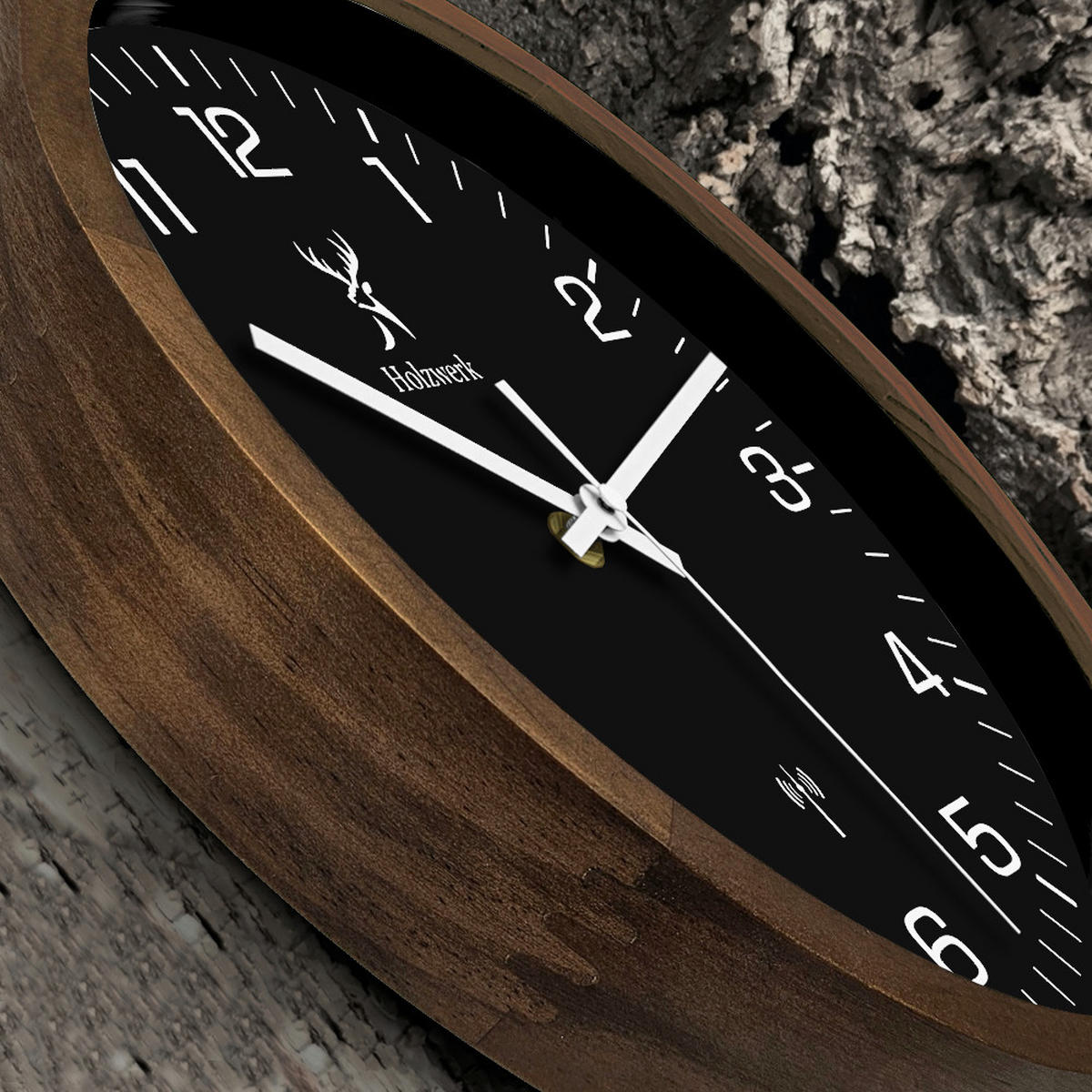 WANDUHR Holz Designer SEGEBERG (FUNK) Loft Wand Uhr, braun, schwarz - Dunkelbraun/Schwarz, Glas/Holz (30/30/4.2cm) - Holzwerk
