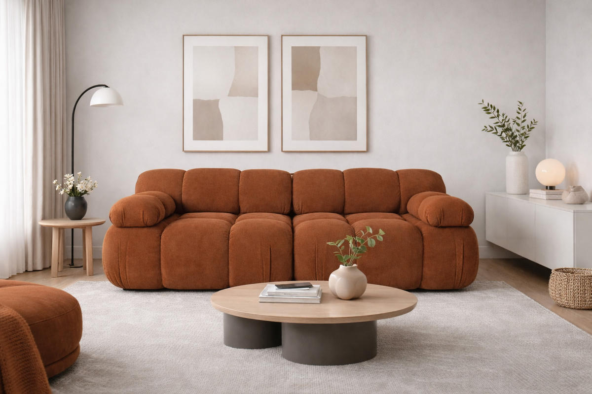 COUCH, 2-Sitzer Modular, Veloursstoff Salvador, Braun, Selia - Braun, Holz (190/70/95cm) - Kaiser Möbel