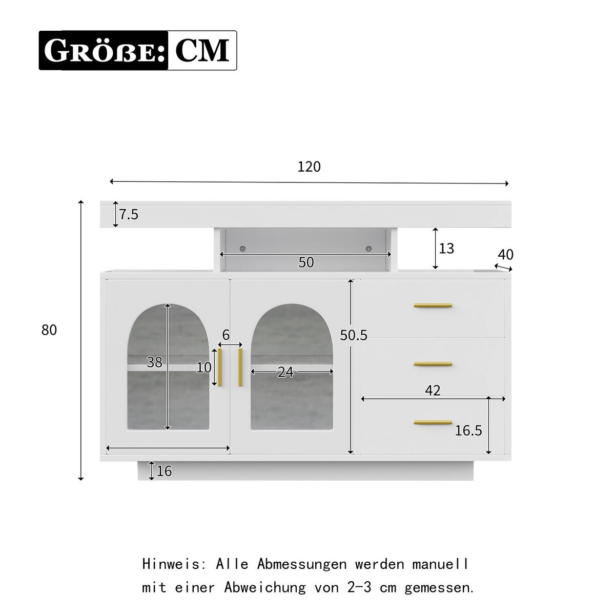 SIDEBOARD 120/40/80 cm Weiß aus Spanplatte mit LED und Hochglanzfront - Weiß, Holzwerkstoff (120/80/40cm) - OKWISH