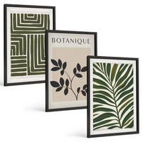 BILDER SET 3er Set - 40x60 cm Schwarzer Rahmen - Botanischer Boho-Minimalismus - Schwarz, Kunststoff (40/60cm) - TULUP