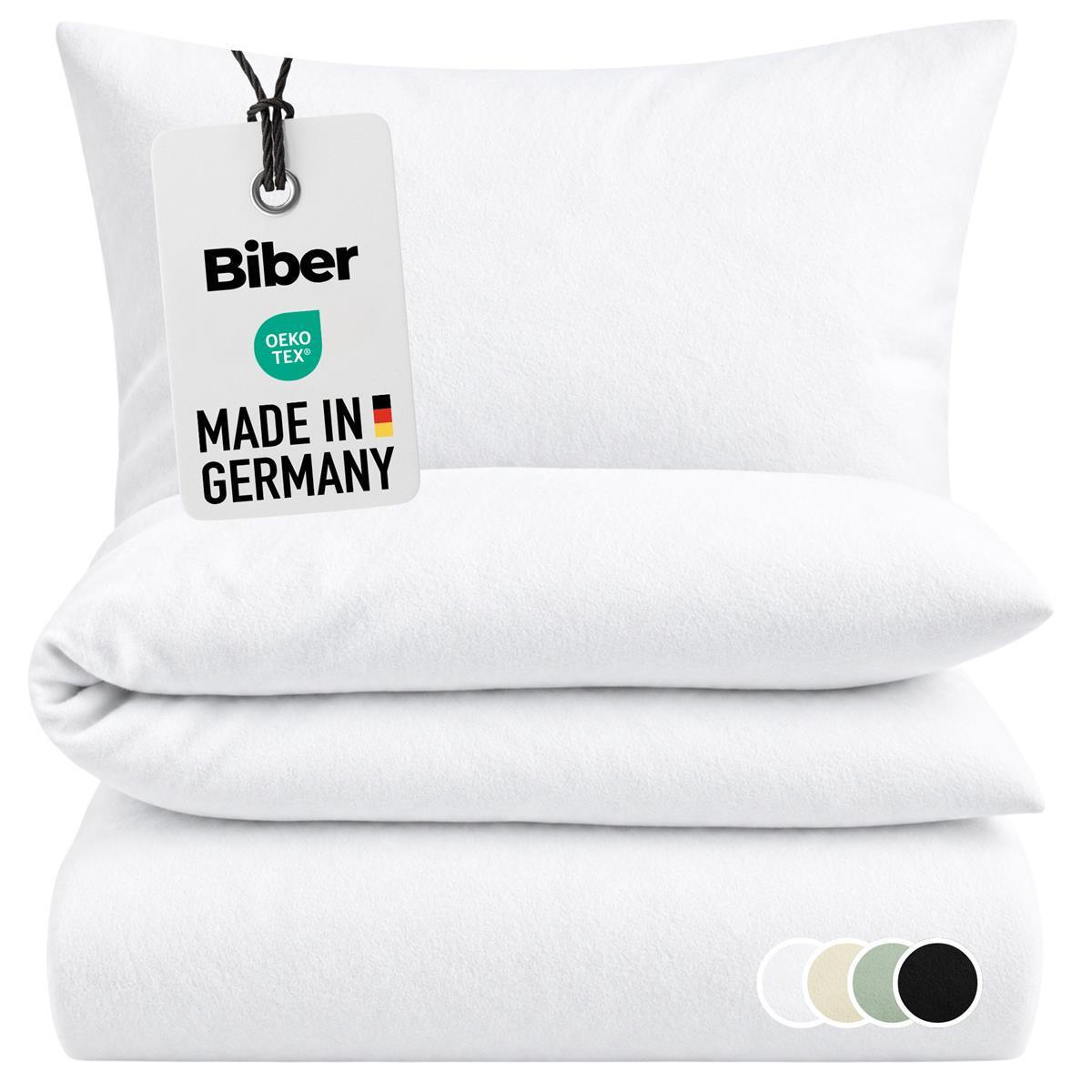 BETTWÄSCHE Biber 135x200 Weiß Uni Flanell Winter Bettbezug - Made in Germany - Weiß, Textil (135/200cm) - Carpe Sonno