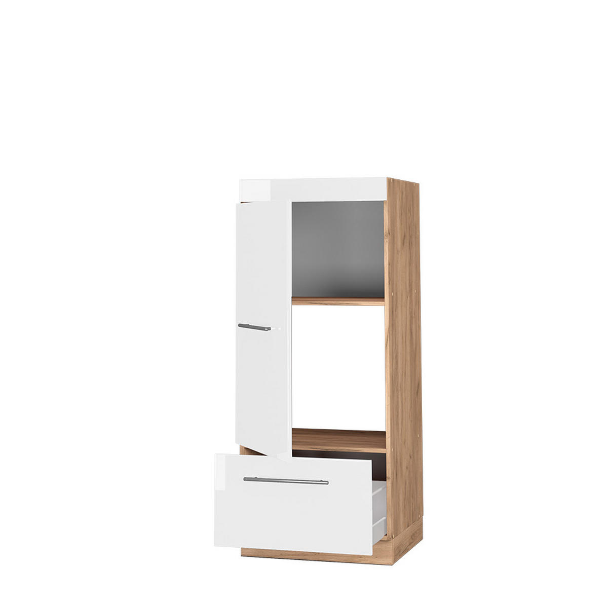 MIKROWELLENSCHRANK Fame-Line Weiß Hochglanz 60 cm - Honigeiche/Weiß Hochglanz, Holzwerkstoff (60/153.6/58.1cm) - Vicco