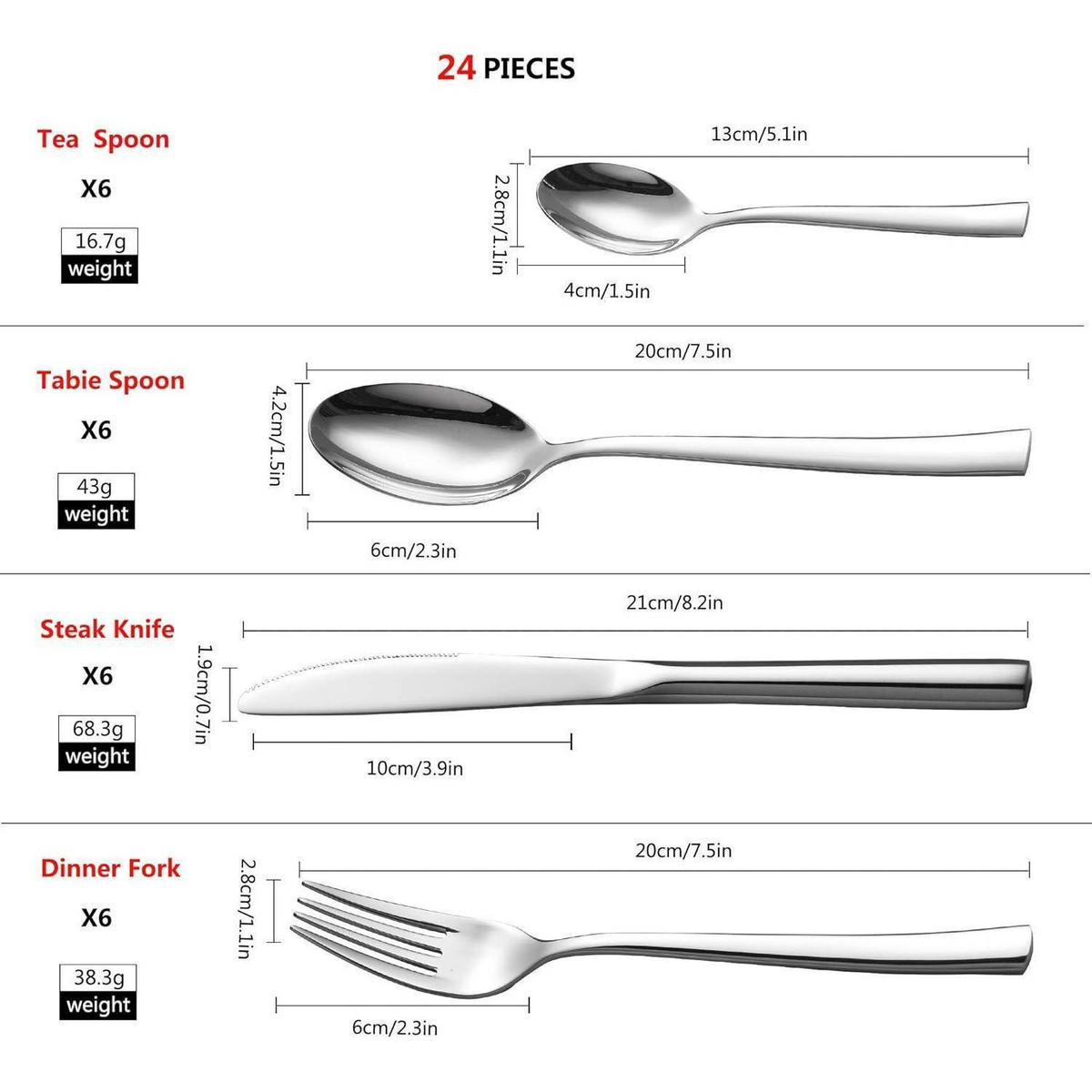 BESTECKSET 24-teiliges Set für 6 Personen Silber - Silberfarben, Metall