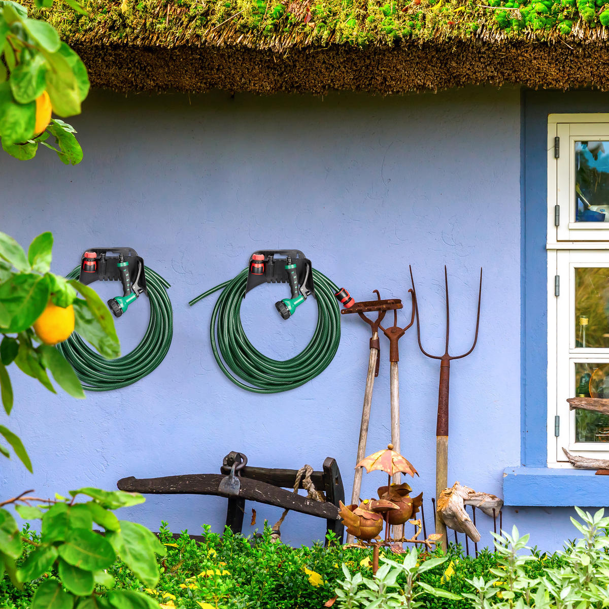 2xSCHLAUCHHALTER - Schwarz, Kunststoff (24/15/17cm) - Relaxdays