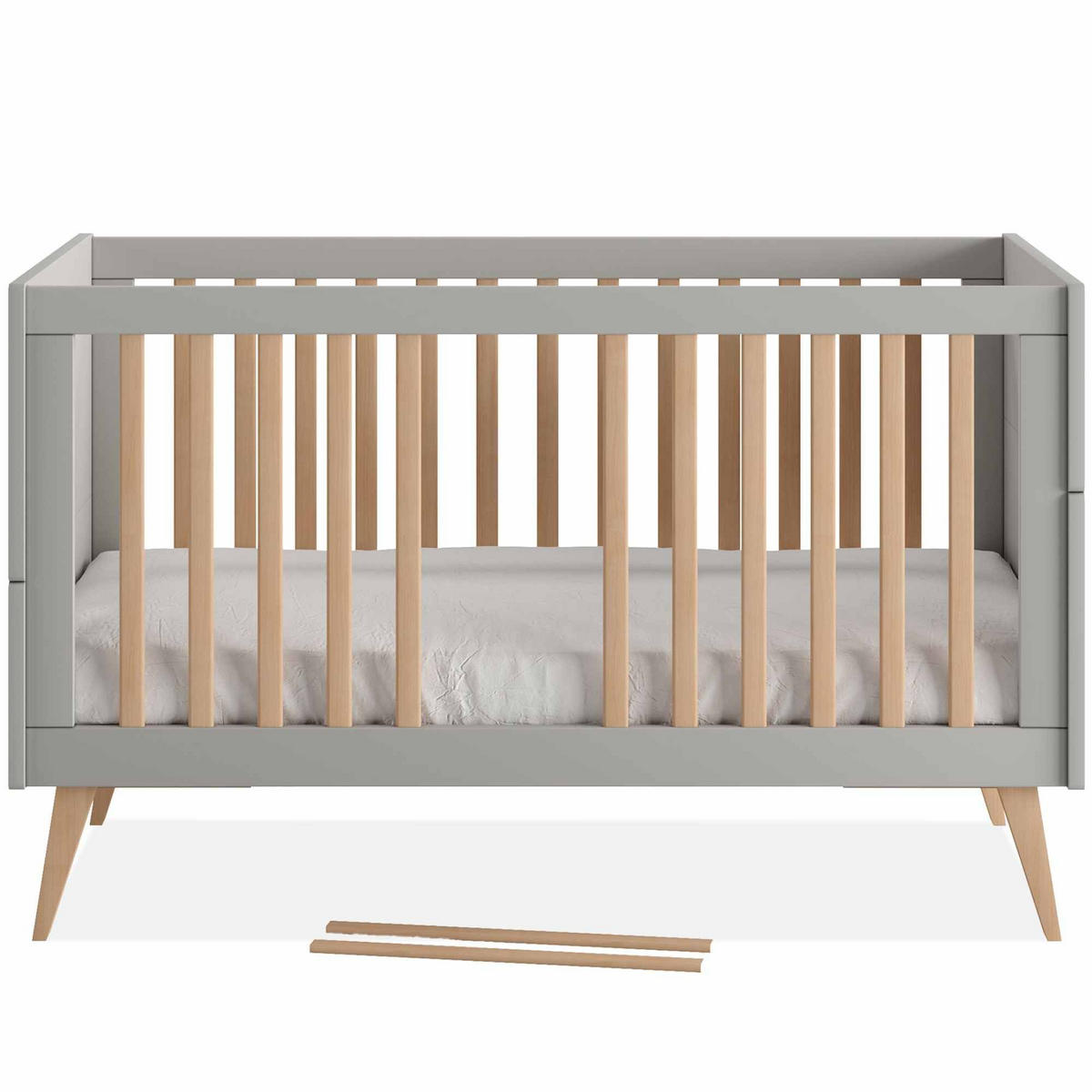 GITTERBETT Dambi mit Höhenverstellung - Grau, Holz (145/76/90cm) - KONSIMO®