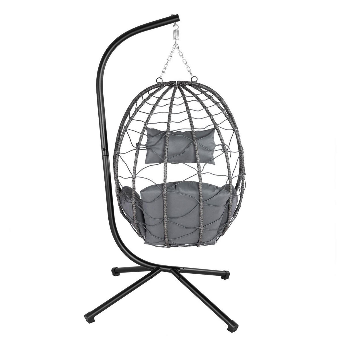 KORBHÄNGESESSEL Aria grau inkl. waschbare Bezüge - Grau, Kunststoff/Metall (95/196/95cm) - Juskys