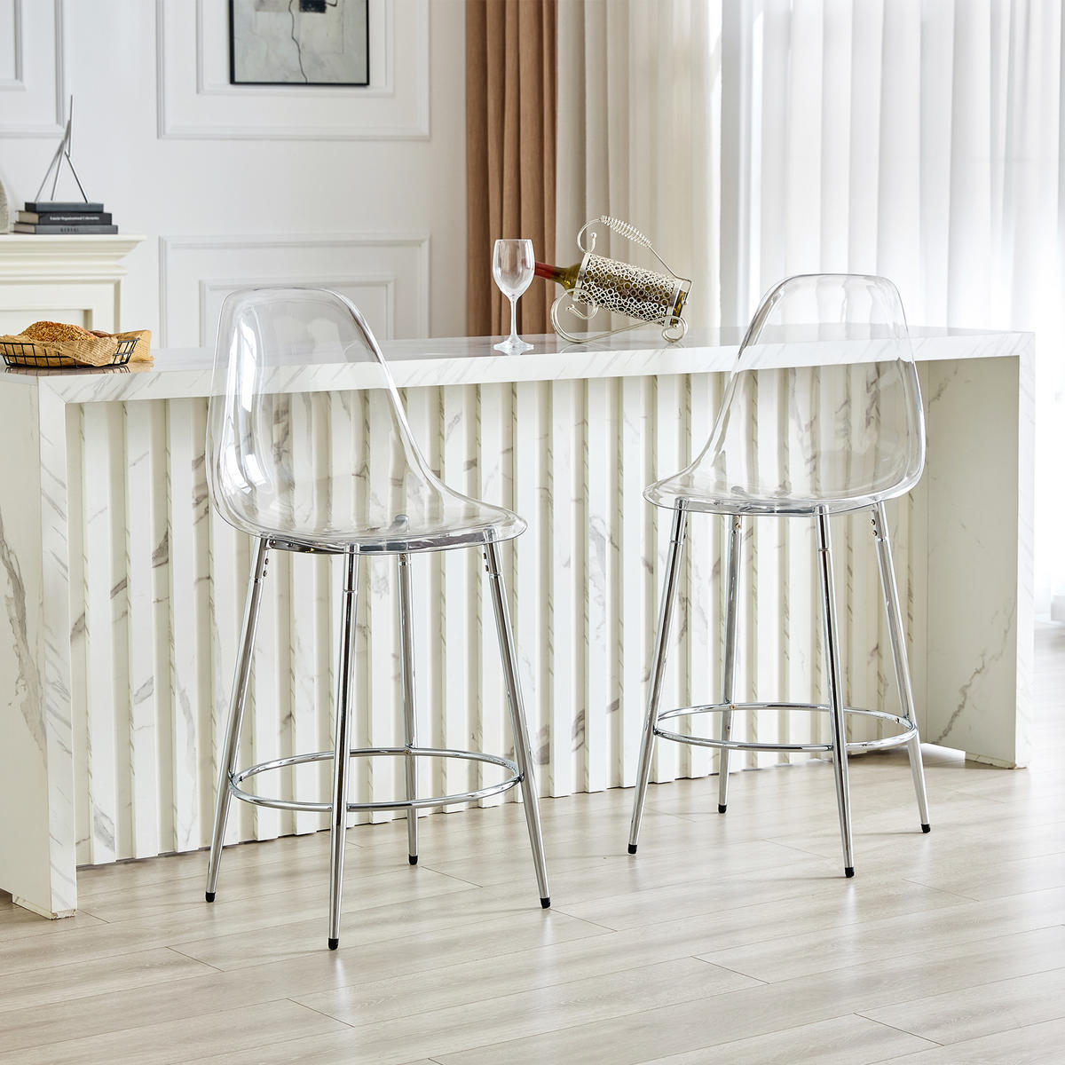 BARHOCKER DE-36535 2er Set mit transparenter Rückenlehne Silber - Silberfarben, Metall (48.5/102/48.5cm) - ComfortXL