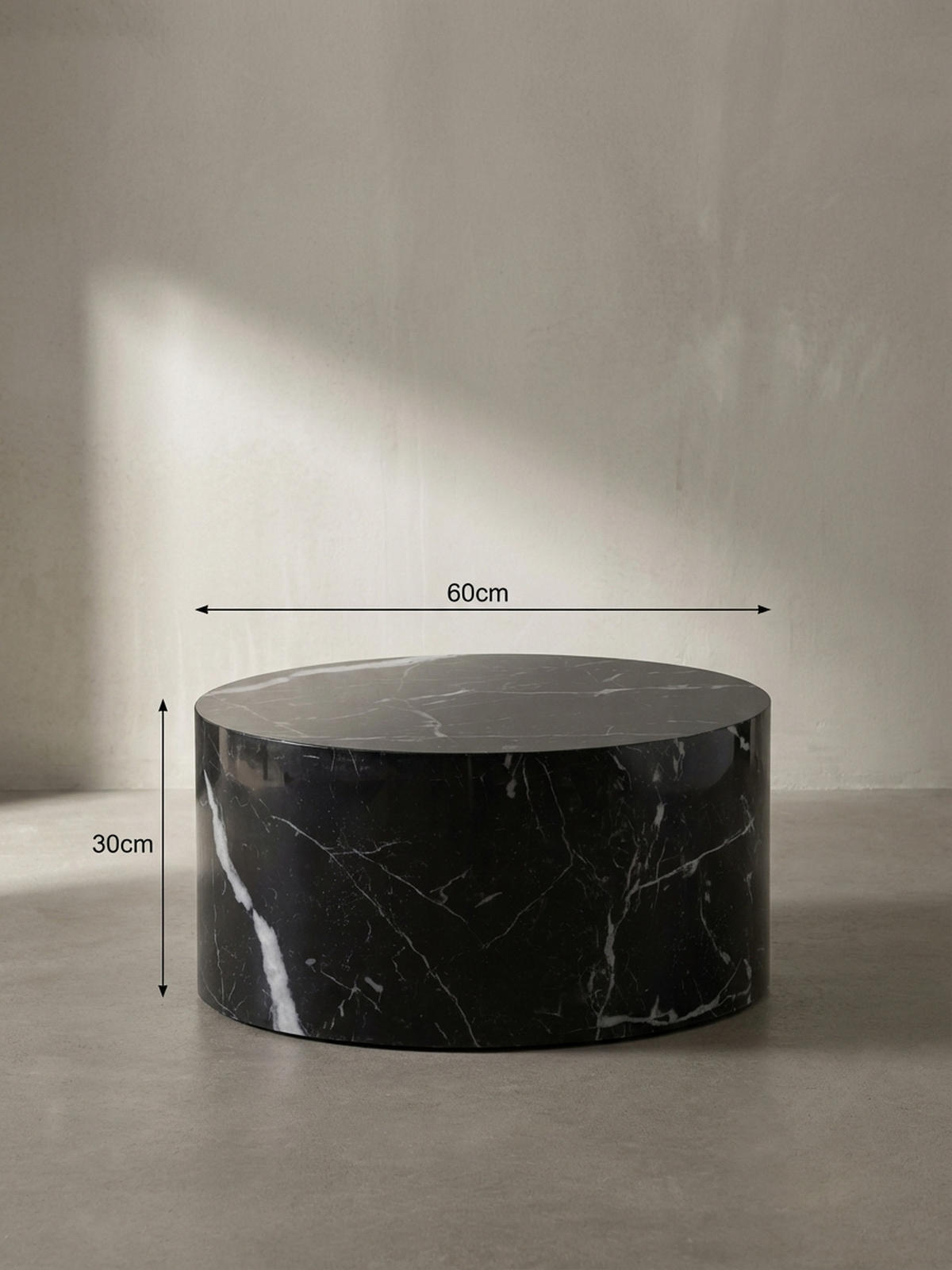 COUCHTISCH mit Hochglanz-Oberfläche, Marmor-Optik, Design rund, Schwarz 60x60x30 cm - Schwarz, Holzwerkstoff (60/60/30cm) - KADIMA DESIGN