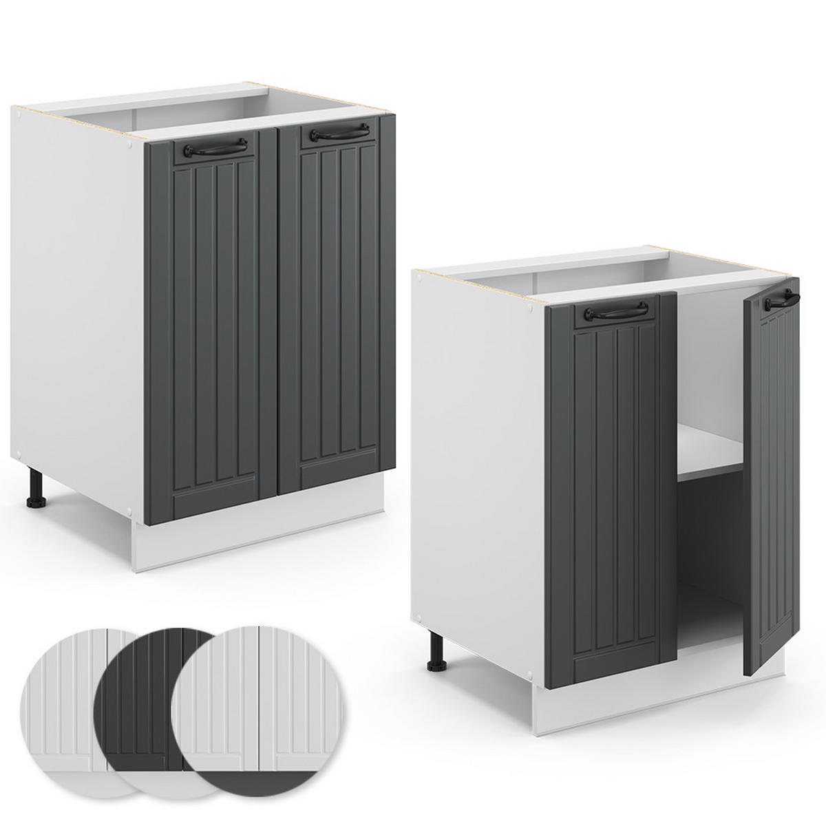 KÜCHENUNTERSCHRANK Fame-Line Anthrazit Landhaus 60 cm, AP Anthrazit - Dunkelgrau/Anthrazit, Holzwerkstoff (60/82/60cm) - Vicco