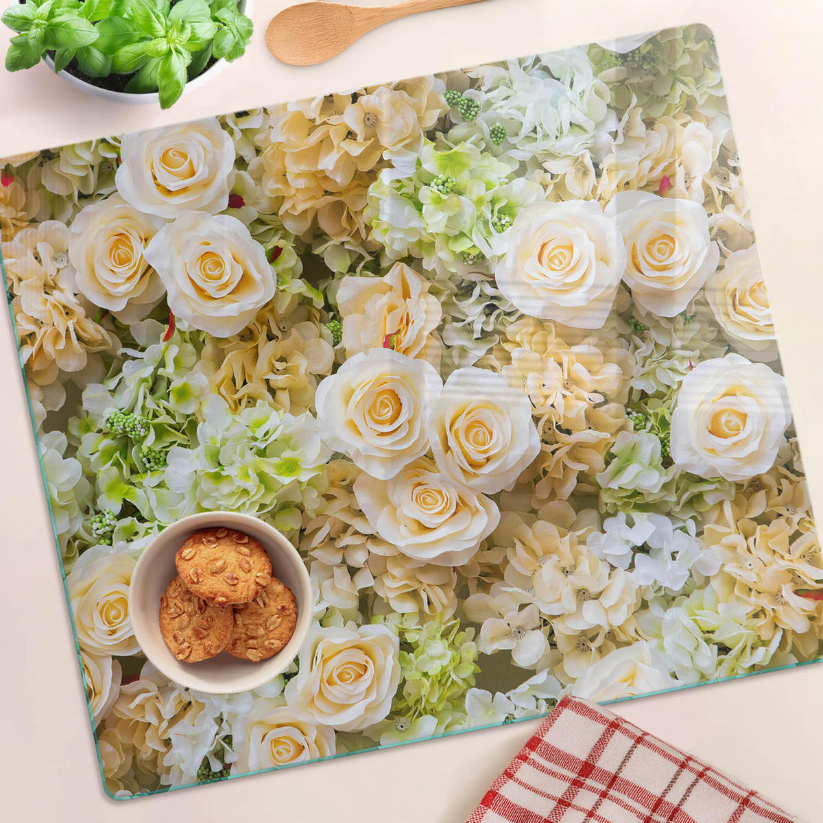 GLASPLATTE 60x52 cm Rosen - Beige, Glas (60/0.4/52cm) - TULUP