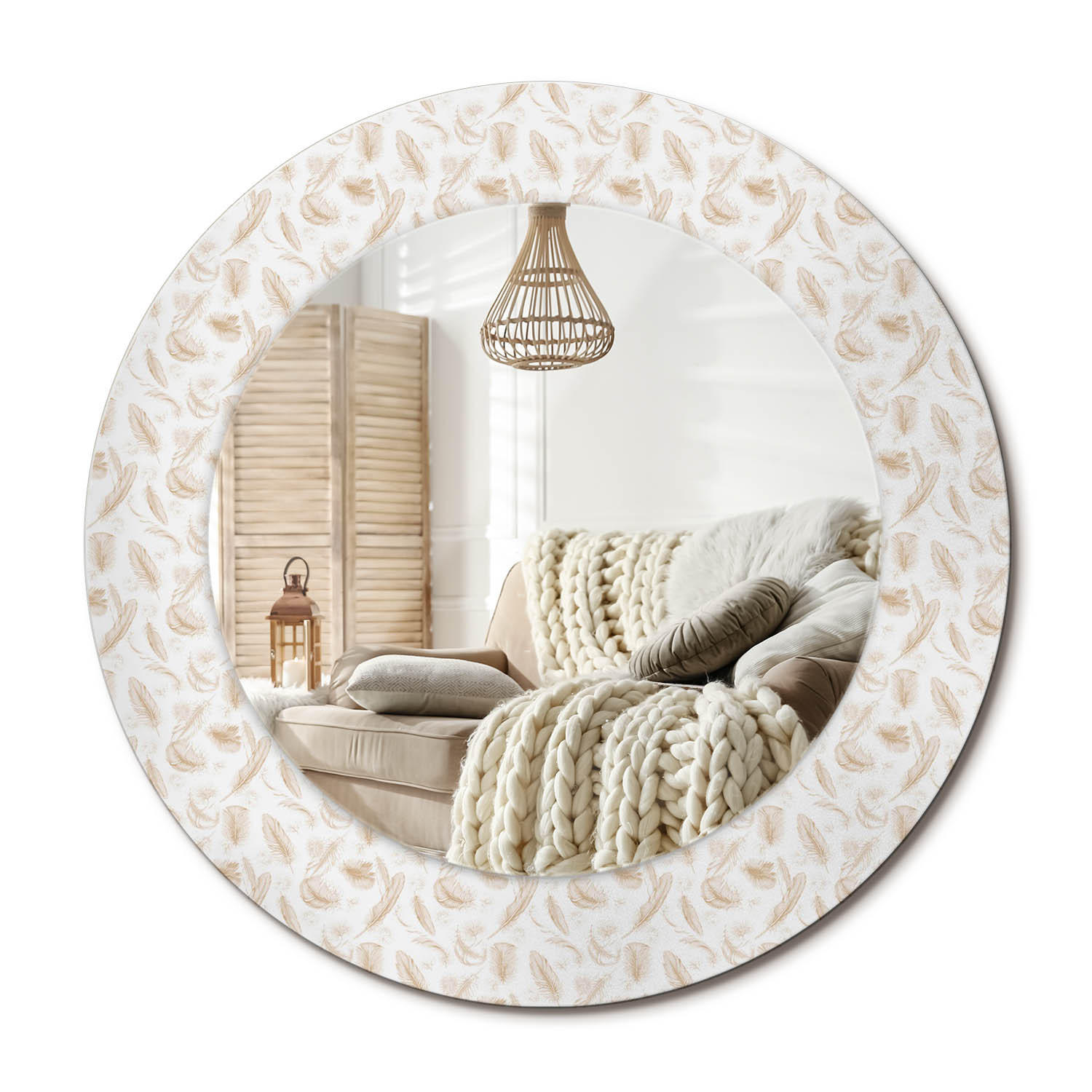 SPIEGEL Rund Ø 50 cm mit Aufdruck - Creme, Glas (50/50/0.4cm) - Wallfluent