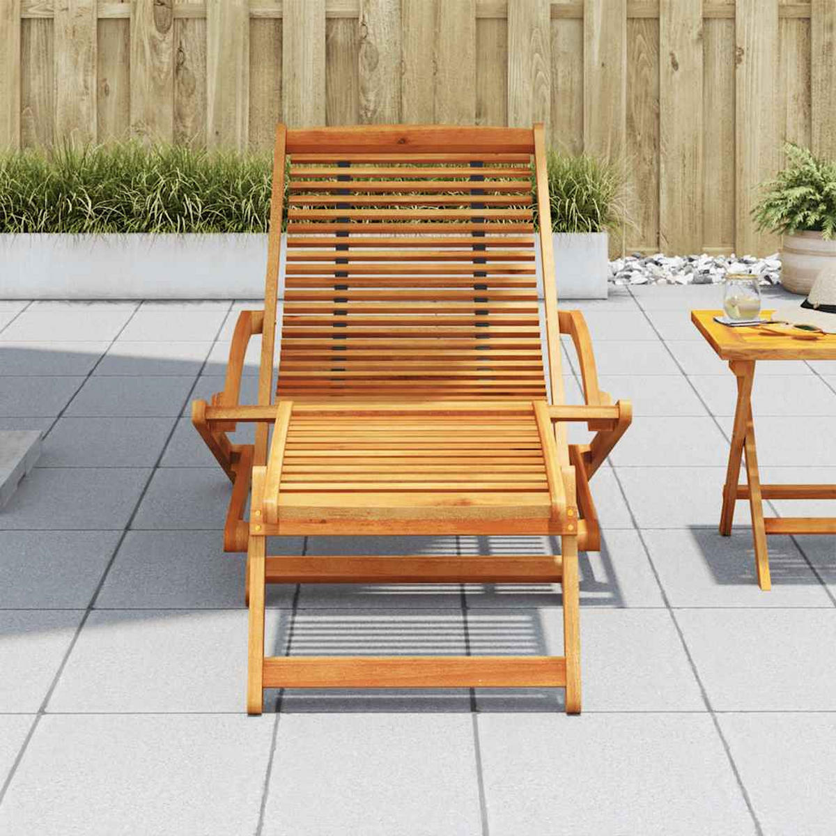 LIEGESTUHL Mit Fussteil Massivholz Akazie - Braun, Holz (70/69/150cm) - vidaXL