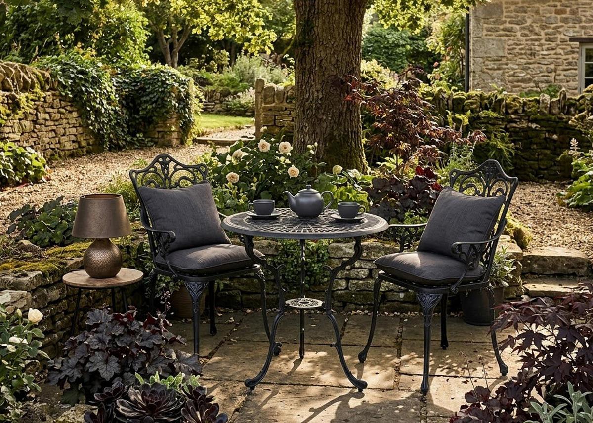 BISTROSET Boulder - Jugendstil - 5-teilig, Aluguss antik grau - Grau, Metall - TPFGarden