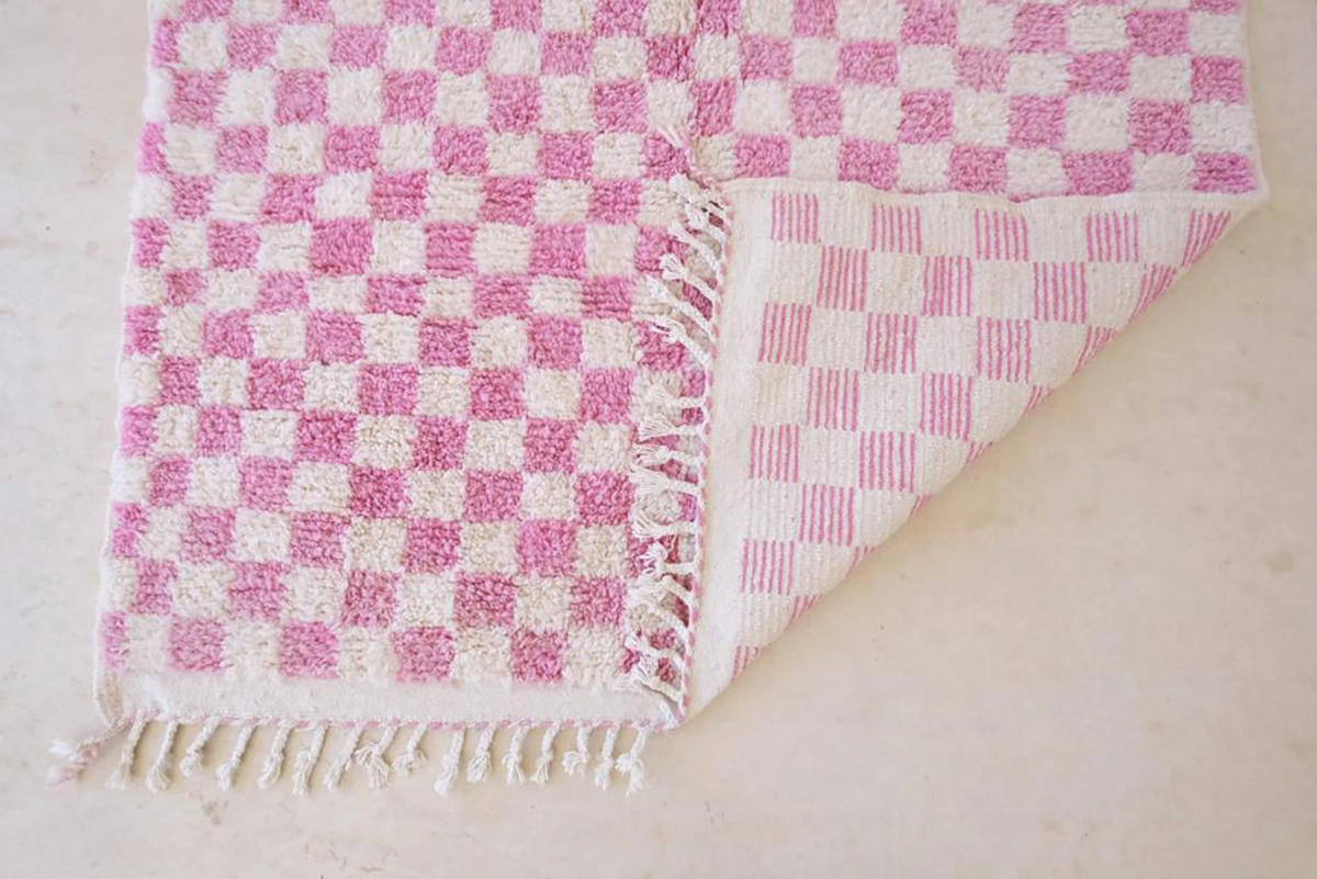 BERBERTEPPICH mit Karomuster aus Wolle 200x 300 cm - Pink, Naturmaterialien (200/300cm) - AFK Living