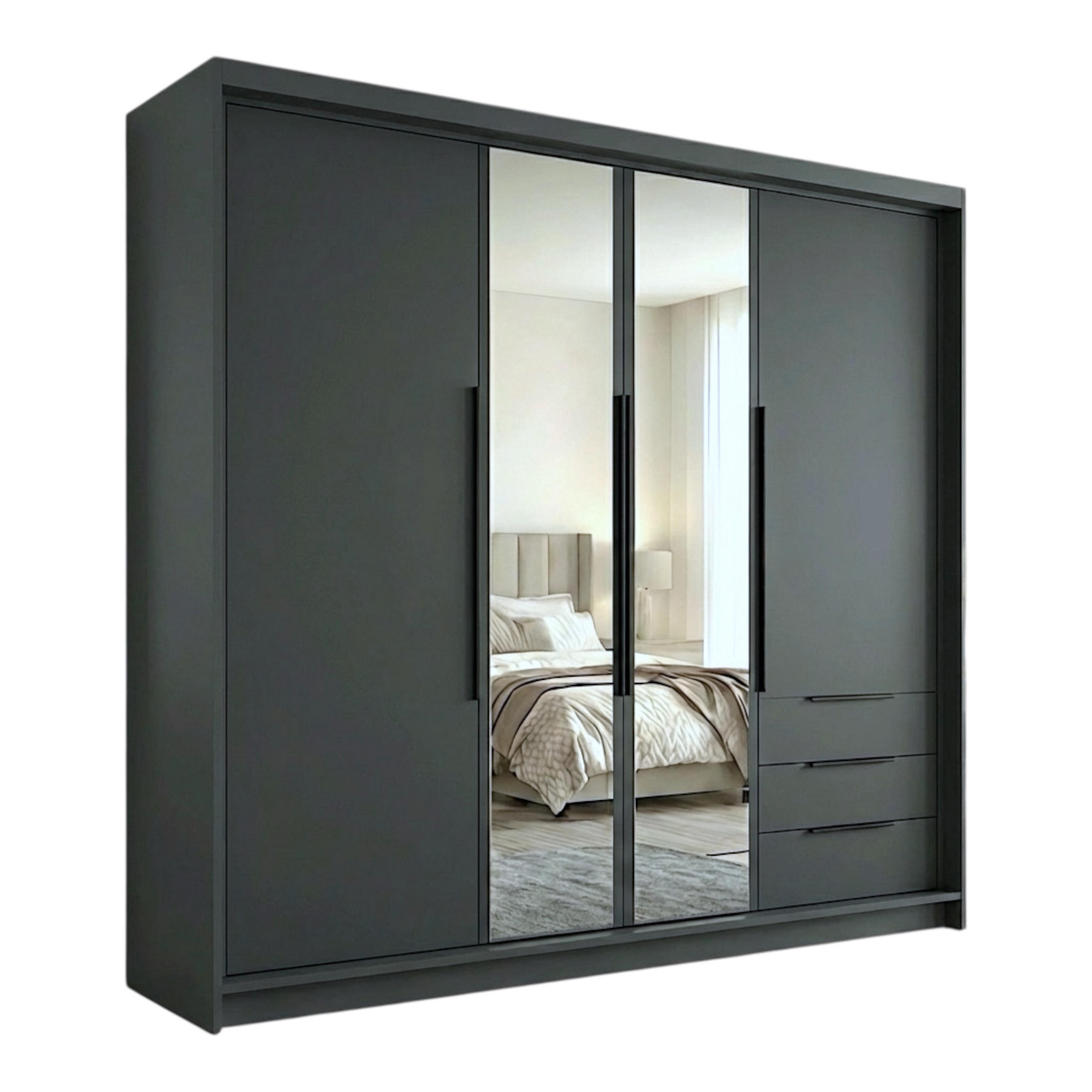 A&J MöbelLand Drehtürenschrank Graphit, Graphit, Graphit 200x215x59.5 cm