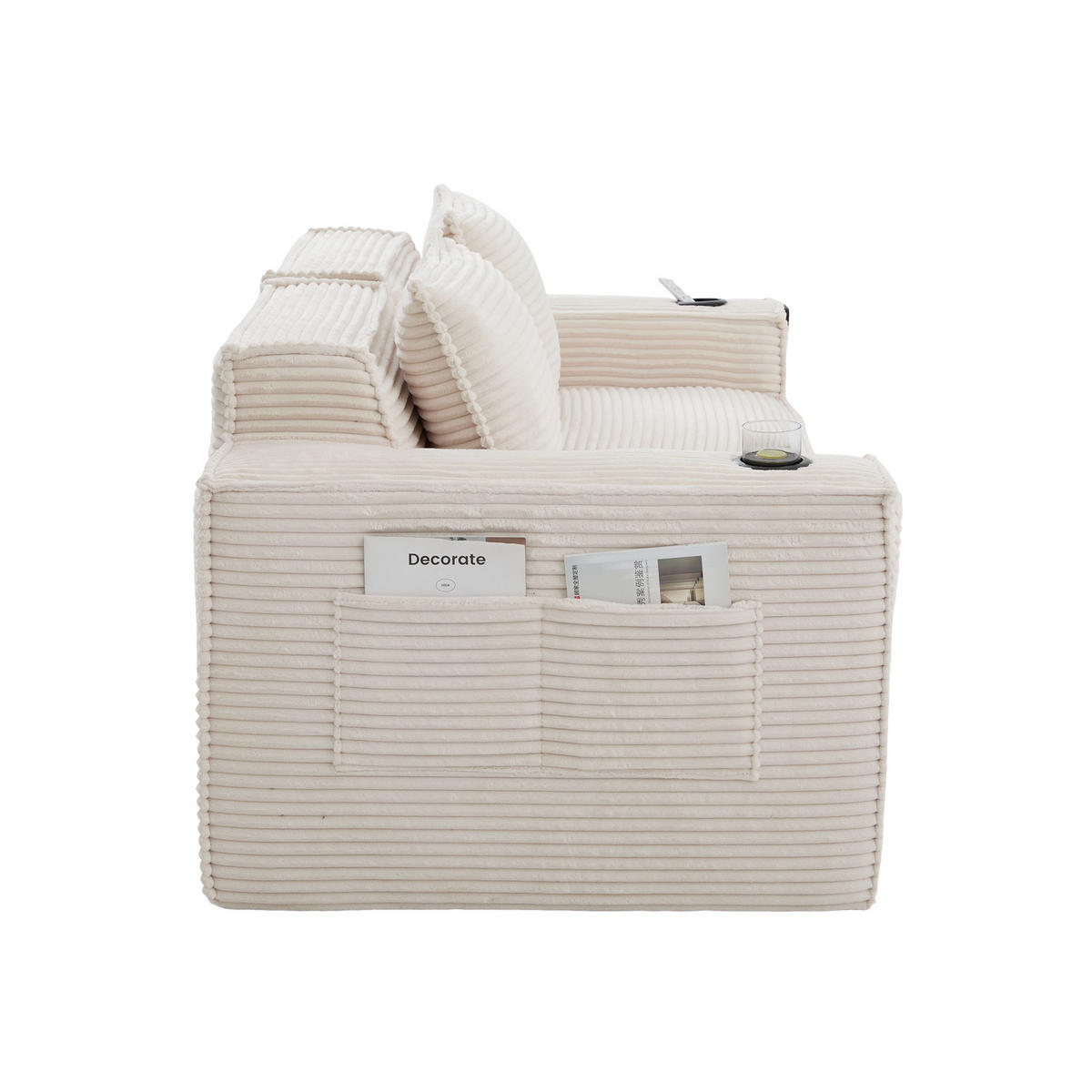 2-SITZER-SOFA DE-33835 modular mit Getränkehaltern Beige - Beige, Textil (188/75/90cm) - ComfortXL