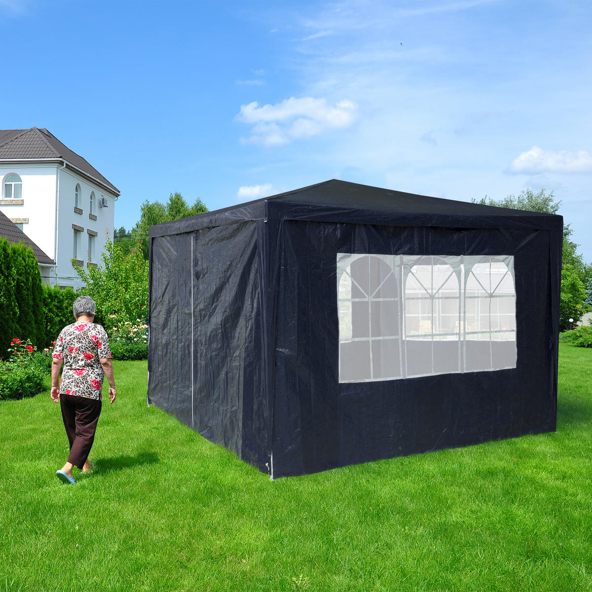 4XPAVILLON Seitenwand - Blau, Kunststoff (300/200/0.1cm) - Relaxdays