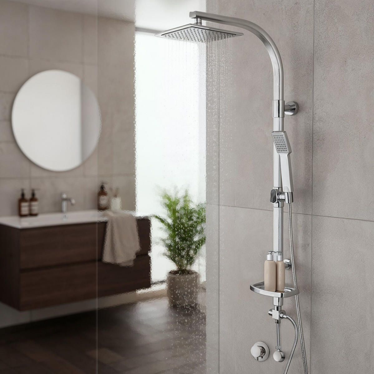 REGENDUSCHSYSTEM , Antikalktechnik, grau - Grau, Metall (20/110/49cm) - tectake