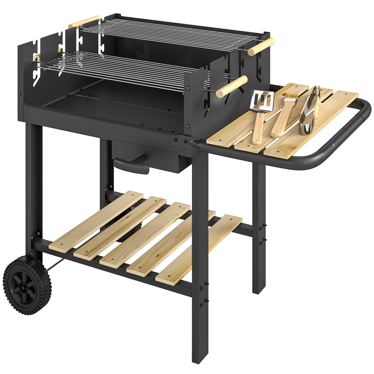 HOLZKOHLEGRILL Schwarz 99.5/58.0/82.0 cm - Schwarz, Metall (58/82/99.5cm)