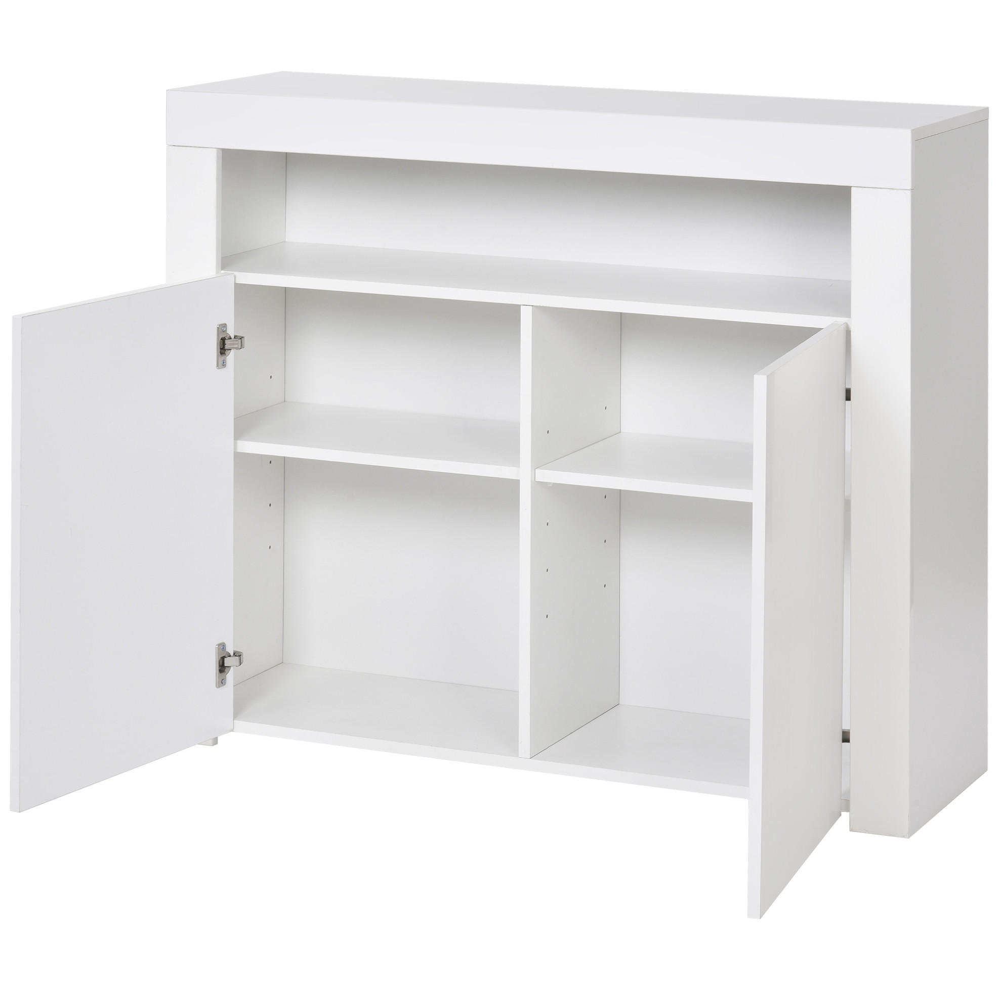 Modfu KOMODA z MDF a dřevotřísky 108x40x92 cm bílá s LED osvětlením, USB portem a vysokým leskem