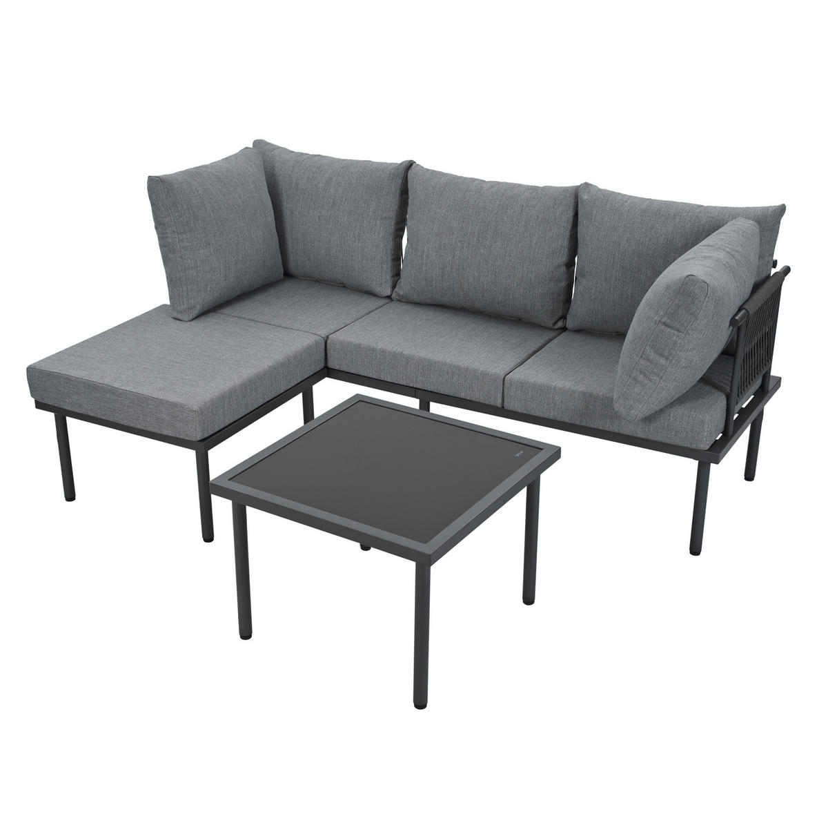 GARTENMÖBEL 173x60x66cm grau aus Olefin und verzinktem Stahl mit Sofaset - Grau, Metall - Modfu
