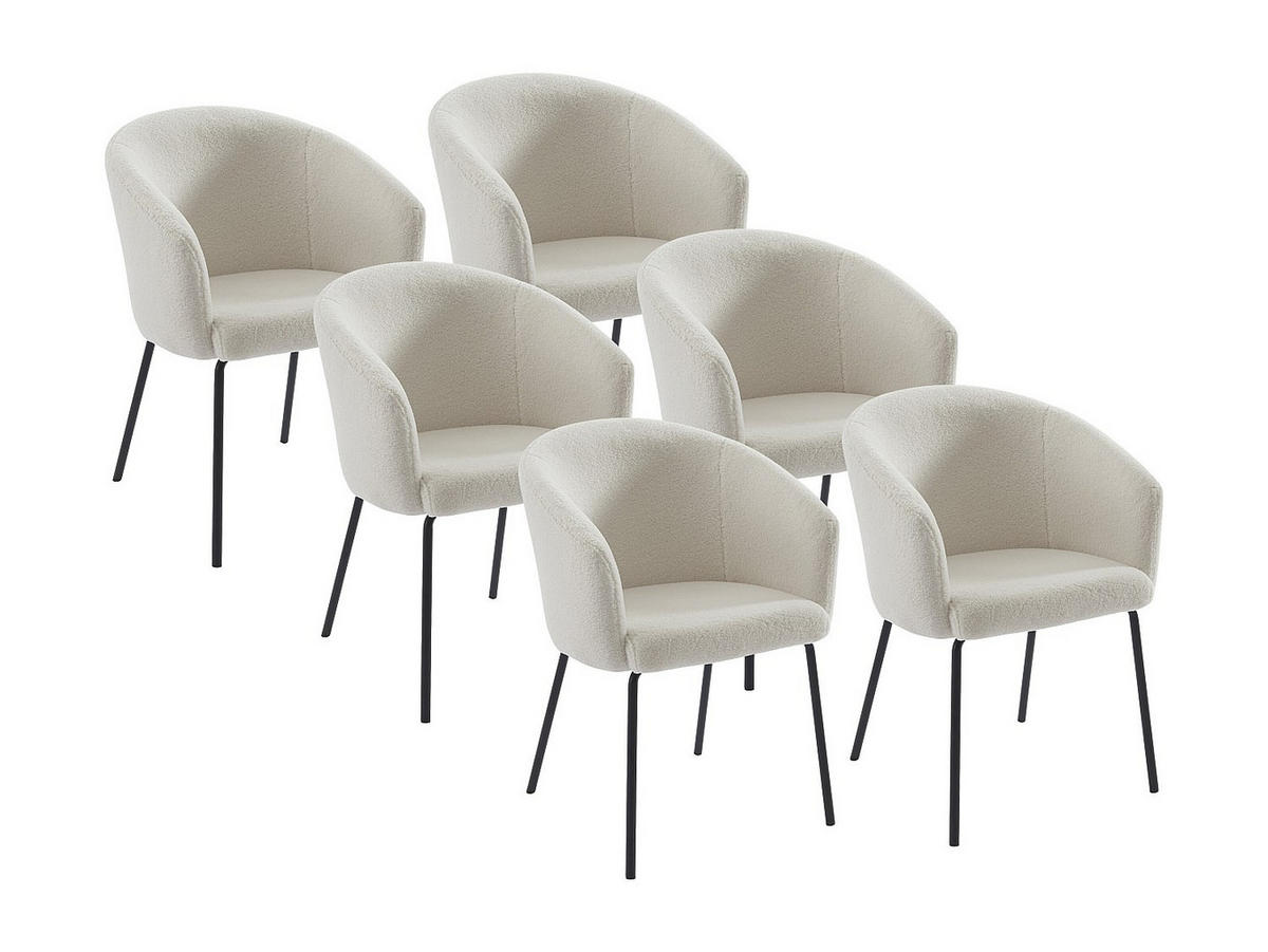 STUHL mit Armlehnen 6er-Set - Bouclé-Stoff & Metall - Cremefarben - MORONI - Creme, Textil (56.5/79/58.5cm) - Pascal Morabito