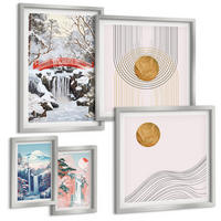 BILDER SET 5er Set - 50x50 cm & 20x30 cm & 40x60 cm Silberner Rahmen - Sommerliche Strandansichten in Pastellfarben - Silberfarben, Kunststoff (40/60cm) - TULUP