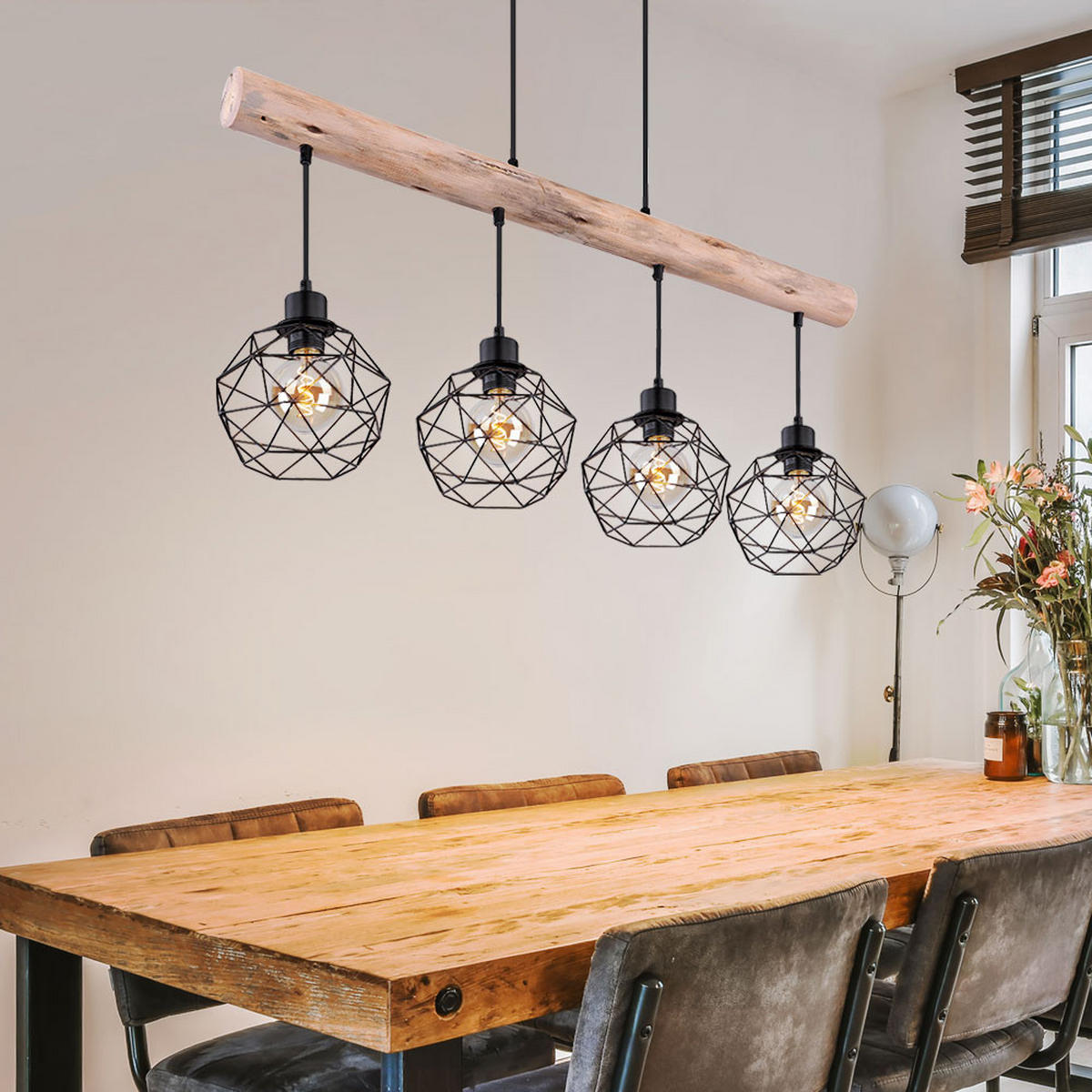 LED HÄNGELEUCHTE Theodor Holzoptik Braun - Braun, Holz (85/18/120cm) - Globo Lighting