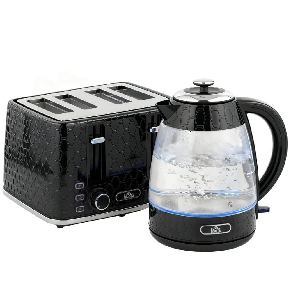 WASSERKOCHER-TOASTER SET 4-Scheiben-Toaster 1,7L Schnellkoch-Wasserkocher Schwarz 22,2/16,9/23,8 cm - Schwarz, Kunststoff (16.9/23.8/22.2cm) - Rolipo