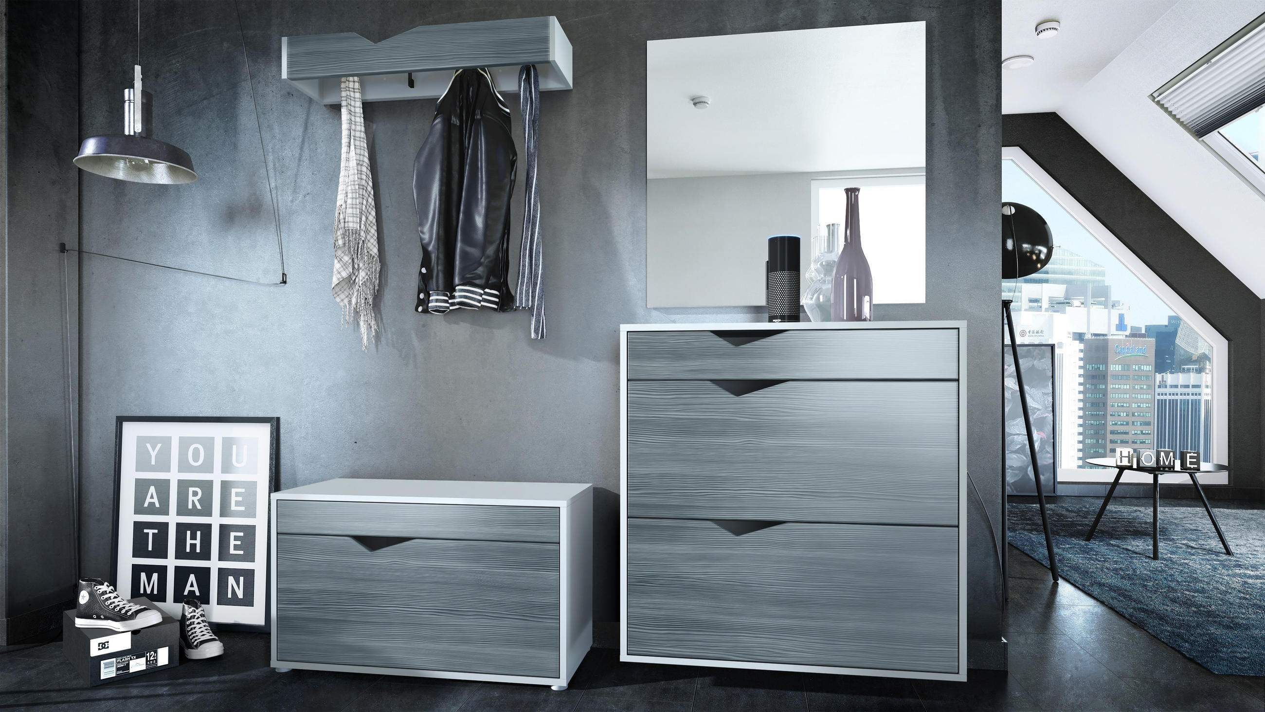 GARDEROBE Kolmio Fronten in Avola-Anthrazit - Anthrazit, Holzwerkstoff (190/185/33cm) - Vladon