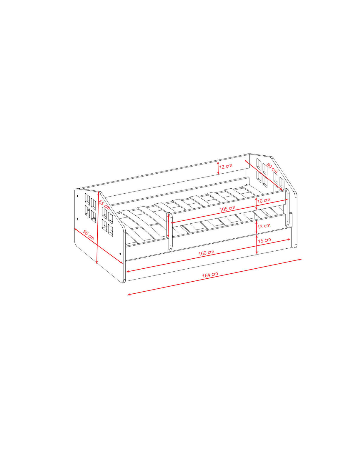 KINDERBETT Kacper mit Schublade ohne Matratze 90/65/164 - Weiß, Holzwerkstoff (80/160cm) - RAUMHIRSCH FURNITURE