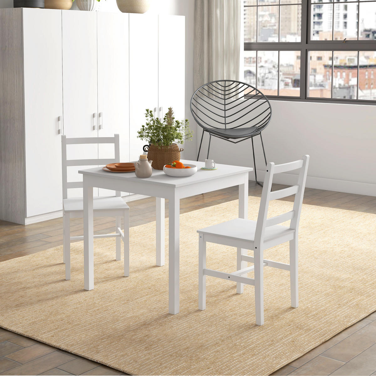 ESSGRUPPE 3er-Set, Esstisch mit 2 Stühlen, Küchentisch-Set für 2 Personen, Holz - Weiß, Holz (75/75/75cm) - HOMCOM